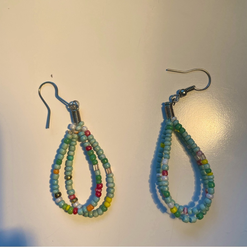 colorful beaded silver earrings